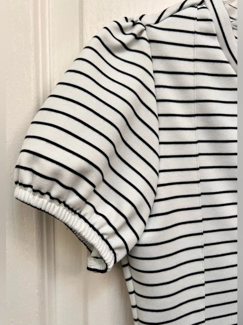 Anthropologie Maeve Corset Black and White Striped Puff Sleeve Blouse Womens XXS